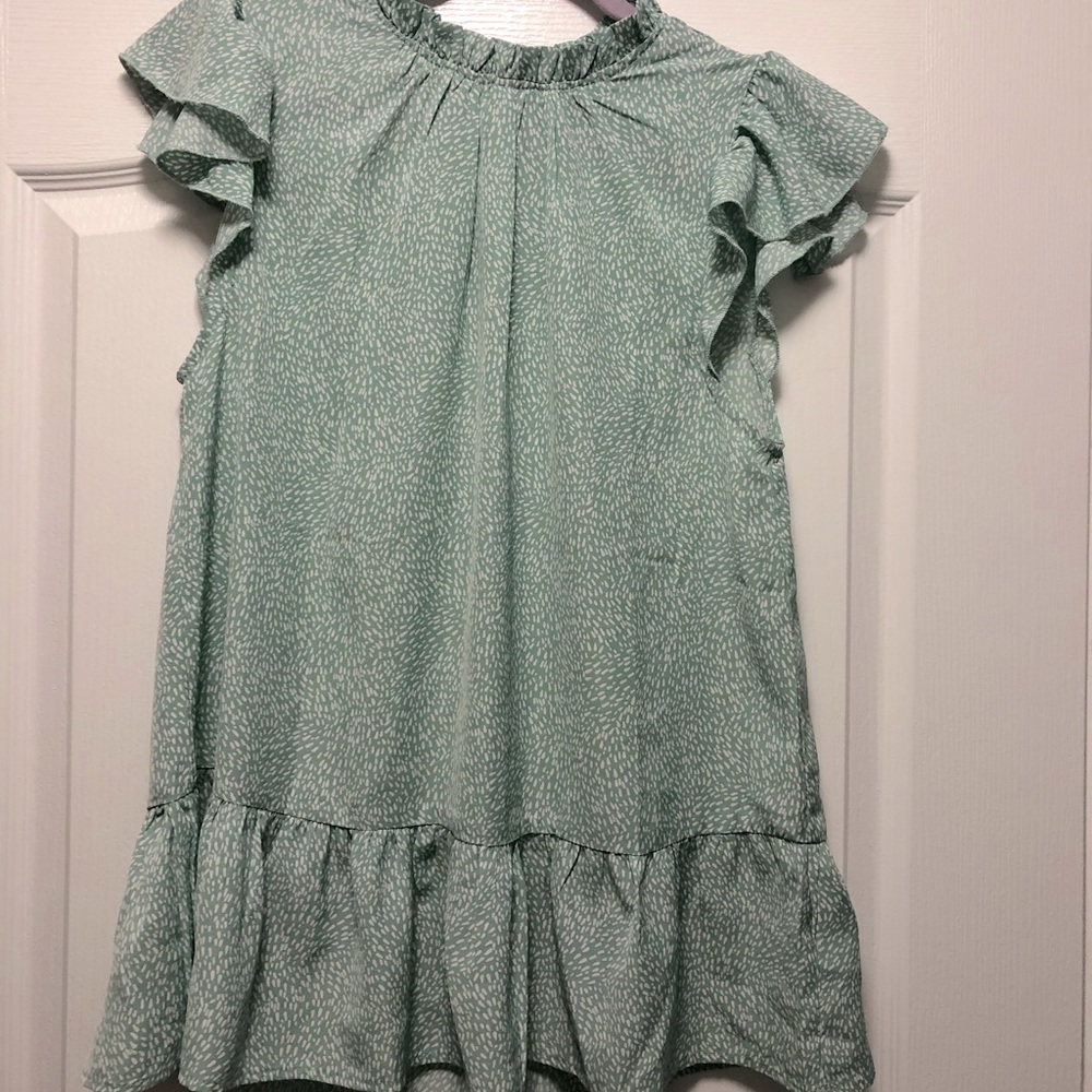 Blouse, pastel teal/sea foam, high neck, peplum